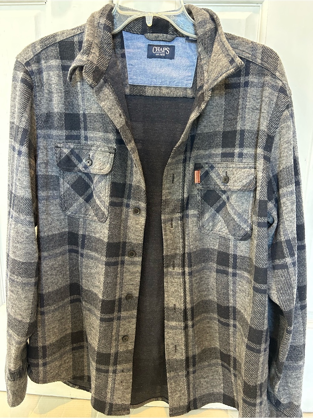 Chaps Gray and Black Plaid Shirt Jacket